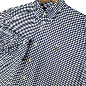 Ralph Lauren Shirt Mens Large Blue Gingham Check Button Down Preppy Flesh Pony